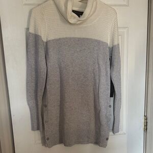 Tahari Cream and Gray Cowl Neck Sweater